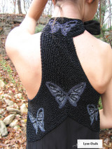 One-of-a-kind Hand Beaded Tie-Neck Dress by Lynn Chalk with Butterflies and Flowers in Black and Silver Beads on Silk Chiffon