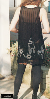 One-of-a-kind Hand Beaded Serpent, Spider and Flower Dress by Lynn Chalk with Black and Silver Beads on Silk Chiffon