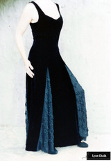 One-of-a-kind Black Velvet Dress by Lynn Chalk with Black Beaded Godets on Silk Chiffon