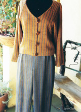 Handwoven Silk Jacket and Pants.  Silk Yarns were hand dyed before fabric was woven.   Jacket and Pants woven, designed and sewn by Lynn Chalk.