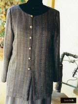 Handwoven Silk Jacket and Pants.  Silk Yards were hand dyed before fabric was woven.  Jacket and Pants woven, designed and sewn by Lynn Chalk.