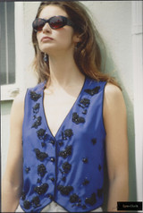 Cobalt Blue Silk Hand Beaded Vest with Butterflies and Flowers