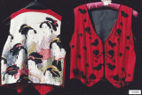 Red Silk Chiffon Hand Beaded Vest with Japanese Silk Screen Back