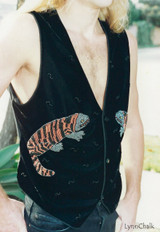 Black Velvet Lizard Hand Beaded Vest with Black Glass Buttons