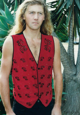 Suede Hand Beaded Vest with Ancient Peruvian Design and Black Glass Buttons