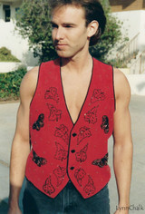 Suede Hand Beaded Vest with Black Glass Buttons