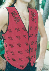 Suede Hand Beaded Vest with Ancient Peruvian Design and Black Glass Buttons