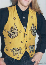 Gold Silk Hand Beaded Vest with Gargoyles and Black Glass Buttons