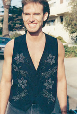 Silk Hand Beaded Vest with Silver Dragonflies and Black Glass Buttons