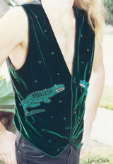 Green Velvet Alligator Hand Beaded Vest with Black Glass Buttons