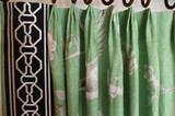Closeup of Fan Pleats in Mary McDonald Chinois Palais in Lettuce with Malmaison Trim in Noir/Swan (Custom Made by Lynn Chalk)