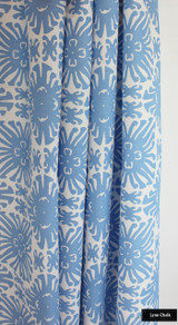 Quadrille Sigourney Small Scale French Blue on White Drapes