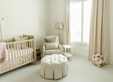 Schumacher Townline Road (Pink) Drapes and Pillow in Nursery Photographed by Jennifer Vera Photography 