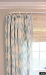 Schumacher Santa Monica Ikat Drapes with Helser Brother French Poles in Alabaster