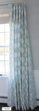 Schumacher Santa Monica Ikat Drapes with Helser Brother French Poles in Alabaster