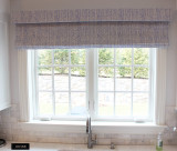 Roman Shade with Separate Box Valance in Mojave Periwinkle on Tint