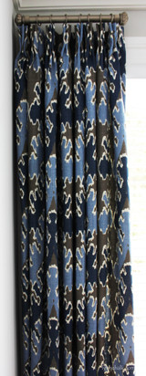 Drapes in Bengal Bazaar in Graphite/Indigo with Traditional Pinch Pleats
