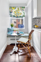 Relaxed Roman Shade in Citrus Garden in Primary shown in Kitchen, Photo by @kmarksphoto on Instagram