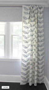 Manuel Canovas Fiesta Ceil Drapes with Roman Shades in Holly Hunt Clear The Air Slate