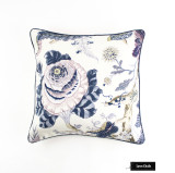 Schumacher Indian Arbre Hyacinth Pillow with Navy Welting (24 X 24)