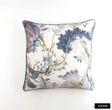 Schumacher Indian Arbre Hyacinth Pillow with Navy Welting (24 X 24)