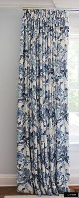 Schumacher Huntington Gardens Drapes in Dining Room (shown in Bleu Marine-comes in other colors)