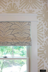 Brunschwig & Fils Talavera Linen in Birch Roman Shades with Quadrille Sigourney Wallpaper