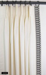 Custom Drapes in Schumacher Elliott in Cream 69492 with Schumacher Arches Trim Black on White 70760 