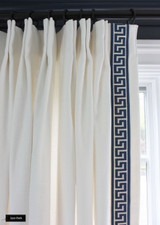 Custom Linen Drapes with Fabricut Athens Key Sapphire Trim