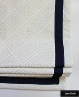 Fiorentina Roman Shade - White on Tinted Linen 2490 01 with Samuel and Sons Sabine Border in Navy 977 56041 25