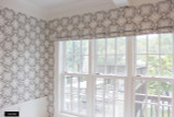 Quadrille Sigourney Reverse Grey on White Small Scale Roman Shade and Matching Wallpaper
