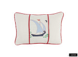 ON SALE  -  Katie Ridder Beetlecat Pillow in Lavender Blue on Linen with Red Welting (12 X 22) Made To Order
