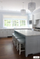  Bay Window Roman Shades in Linen with Samuel and Sons Grosgrain Ribbon Trim on Bottom (shown in Ink)