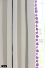 White Linen Drapes and Samuel and Sons Dolce Pom Pom Trim (shown in Sugarplum - comes in several colors)