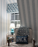 Roman Shade in Peter Dunham Starburst Blue Blue in Boys Room