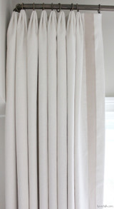  Custom Drapes in Kravet Dublin Linen with Samuel & Sons Grosgrain Trim Sand