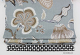 Custom Roman Shade by Lynn Chalk in Hot House Flowers in Mineral with Border in Betwixt in Black and White