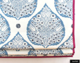 Galbraith & Paul Lotus Roman Shade in Denim on Logan White with Samuel & Sons Fuchsia Trim