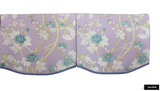 Quadrille Happy Garden Lavender on White 306064F with Samuel & Sons Cambridge Strie Braid Periwinkle Custom Scallop Valance