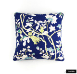 Custom Pillow with Self Welting in Happy Garden New Navy on Tint