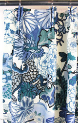 Custom Pleated Drapes by Lynn Chalk in Chiang Mai Dragon in China Blue