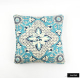 Quadrille New Batik Turquoise Navy Pillow with Self Welting 16 X 16