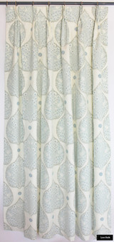 Galbraith & Paul Lotus Drapes and Pillow in Bedroom (Shown in Mineral on Cream-comes in many colors)