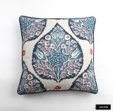 Galbraith & Paul Lotus Pillow in Lapis on Logan Natural Linen with Navy Welting (20 X 20)
