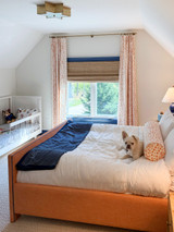 Custom Drapes and Matching Bolster in Brunschwig & Fils Les Touches Tangerine