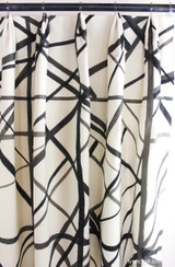 Custom Fan Pleated Drapes by Lynn Chalk in Kelly Wearstler Channels in Ebony/Ivory.