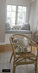 Quadrille Persepolis Custom Pillow with Self Welting (Both Sides- shown in Brown/Navy on Cream Linen) Made to Order