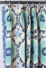 On Sale  - Quadrille Suzani Blues on Tint 010225F 12 X 26 Knife Edge Pillow (Both Sides-Made To Order)