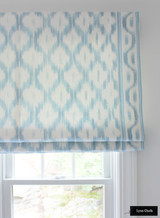 Schumacher Santa Monica Ikat Custom Roman Shades with Side Borders (shown in China Blue-comes in other colors)