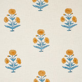 Molly Mahon Poppy Hand Block Print Mustard & Sky 179841